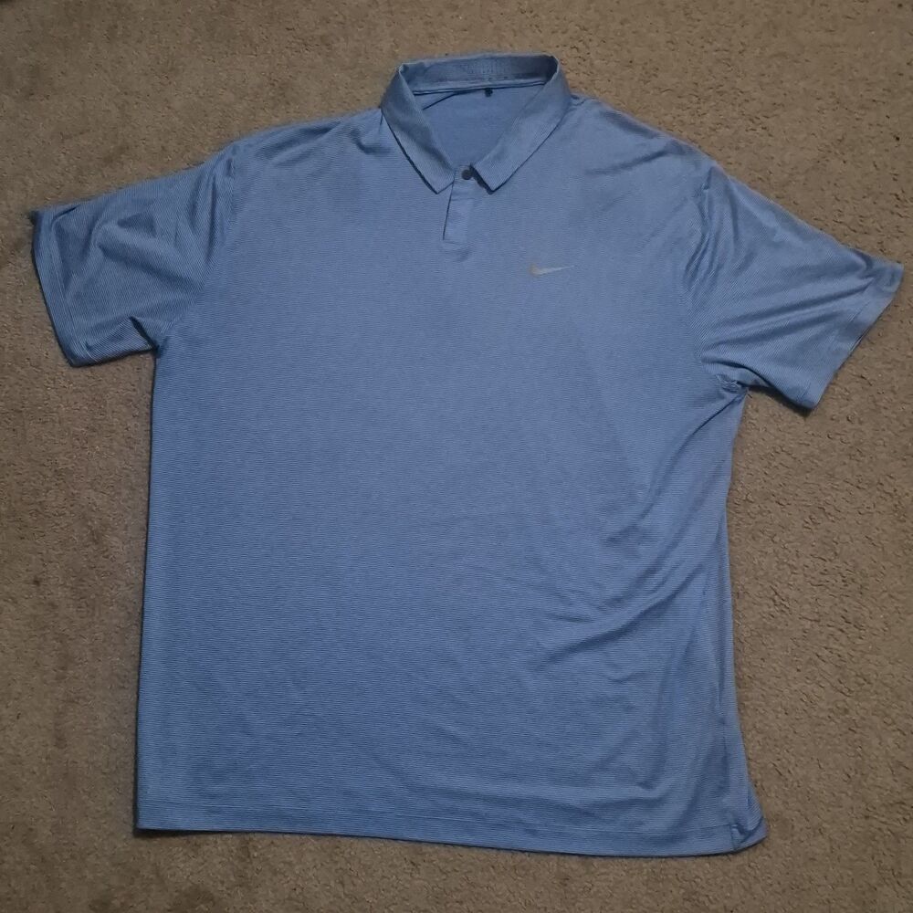 Nike Tiger Woods Collection Dri-Fit Polo Shirt Mens Size 2XL Blue Striped Golf